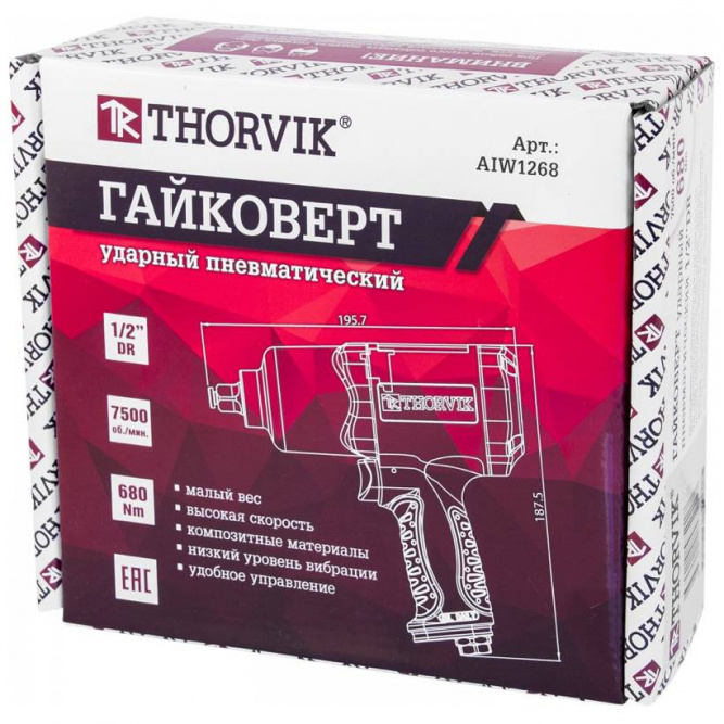 Пневматический гайковерт Thorvik AIW1268 1/2&amp;quot; 7500 об/мин 680 Nm